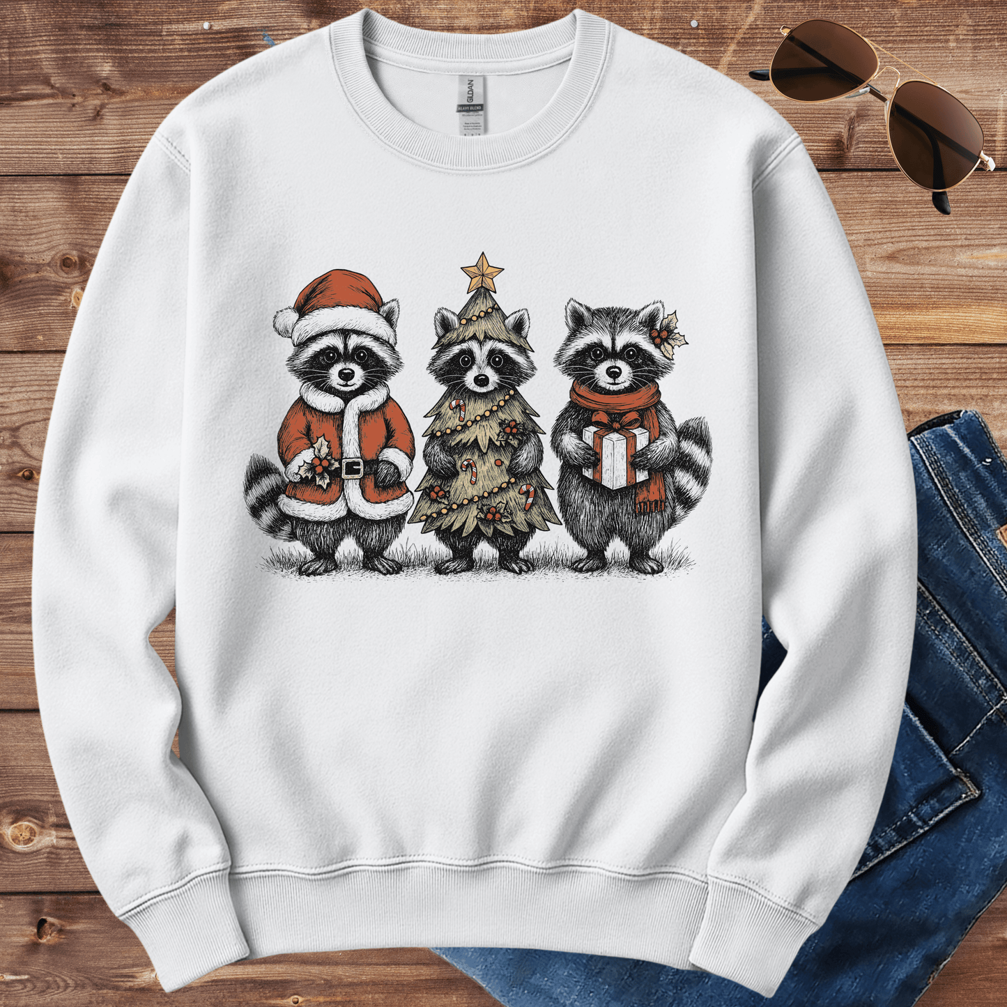 Christmas Raccoon Trio Crewneck