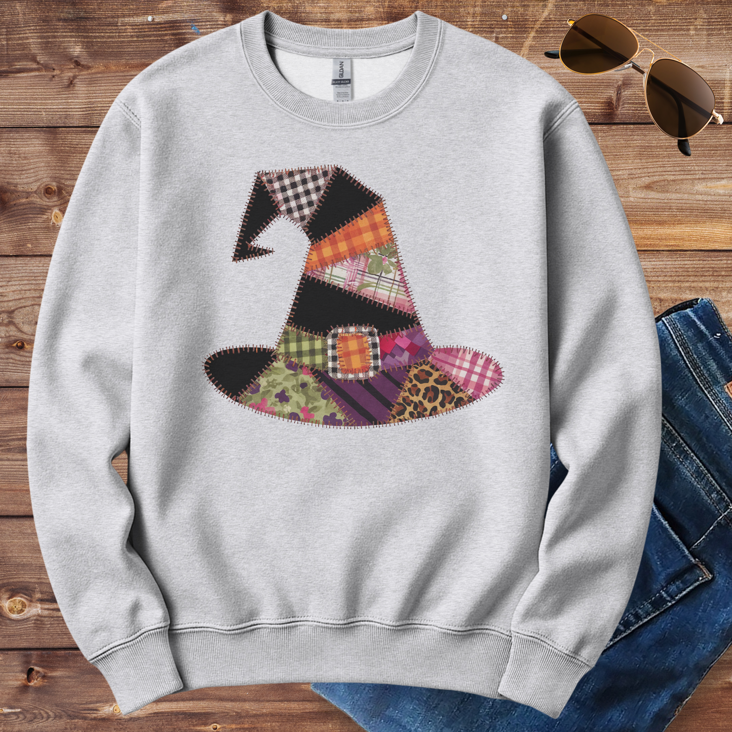 Fall Patchwork Witch Hat Crewneck