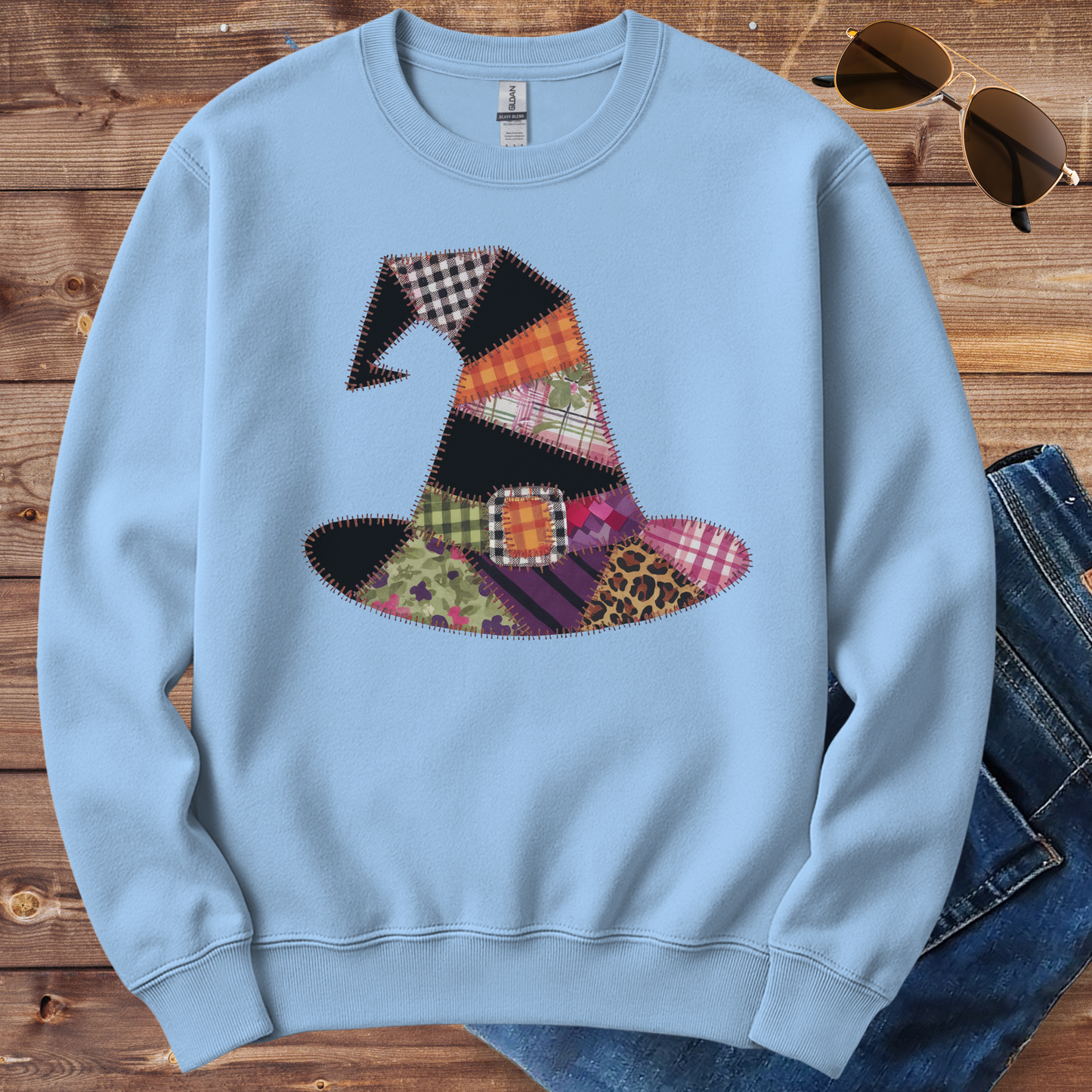 Fall Patchwork Witch Hat Crewneck