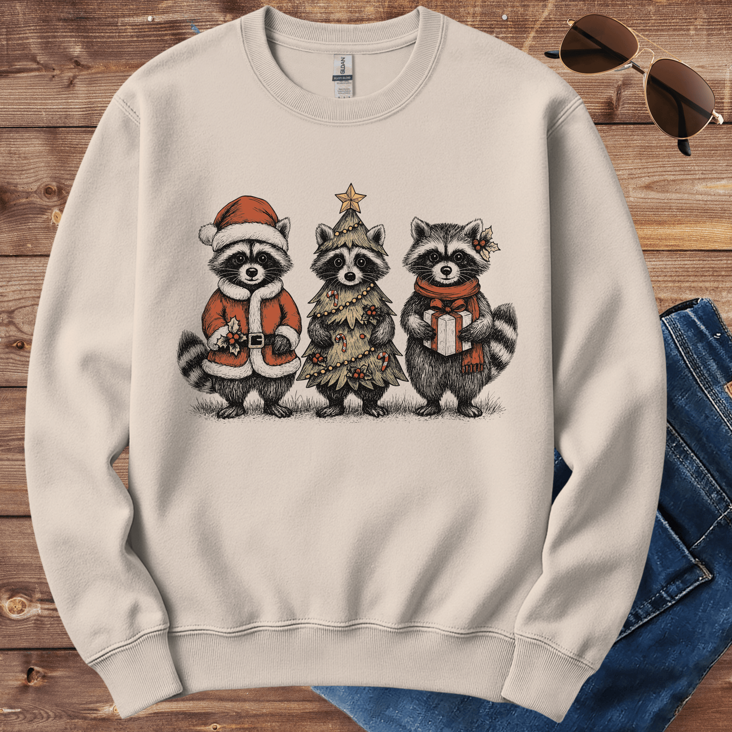 Christmas Raccoon Trio Crewneck